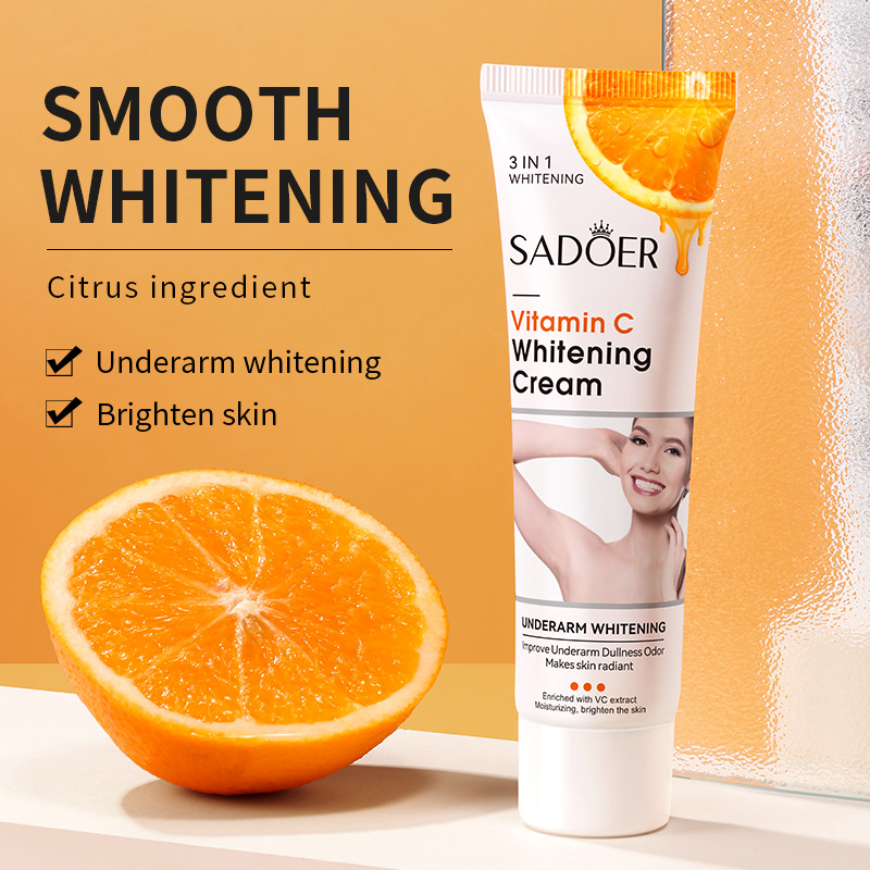 SADOER Body Whitening Cream 50g Vitamin C Underarm Brightening, Moisturizing Nourishing Radiant Skin, Improve Dullness Odor Dark Spots, Niacinamide Glycerin Citrus, For Arm Leg Knee Elbow
