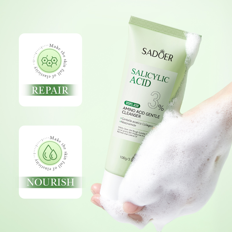 Face Cleanser Salicylic Acid 3%Amino Acid Acne Removal Face Cleanser,Oil Control Deep Cleaning Shrink Pores Eliminates Acne,Gentle Exfoliating Moisturizing Repair Skin Barrier,For Oily Acne-Prone Skin