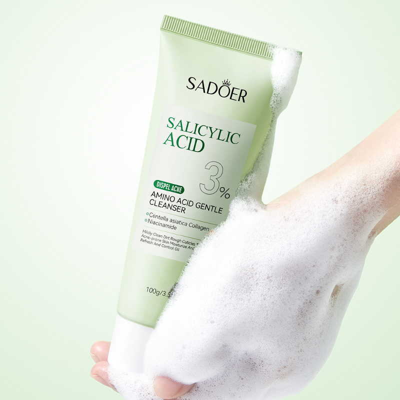 Face Cleanser Salicylic Acid 3%Amino Acid Acne Removal Face Cleanser,Oil Control Deep Cleaning Shrink Pores Eliminates Acne,Gentle Exfoliating Moisturizing Repair Skin Barrier,For Oily Acne-Prone Skin