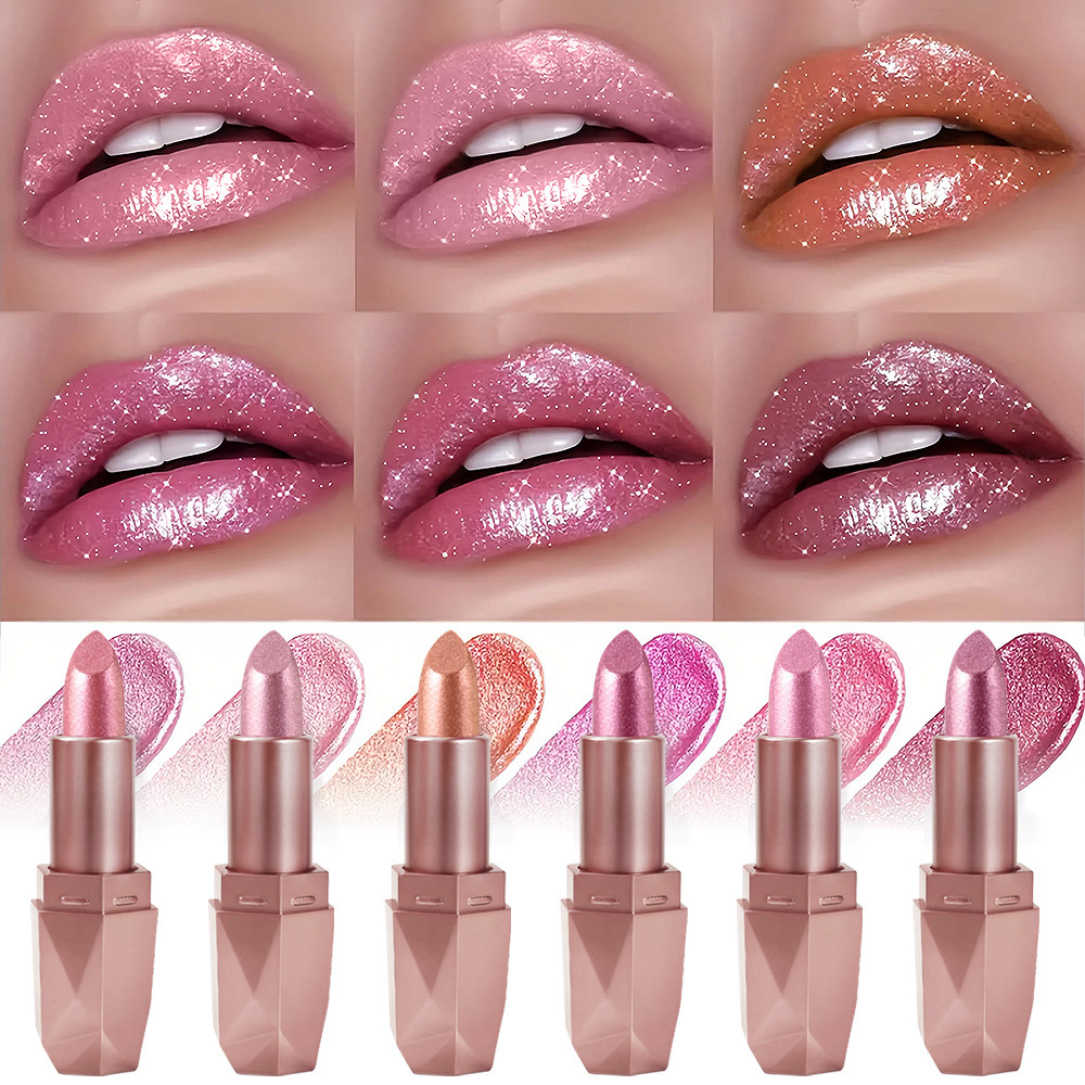 Diamond Pearl Metallic Shiny Glitter Lipstick,2026 New Sparkle Galaxy Moisturizing Nourishing Long Lasting Velvet Lip Color, Waterproof Smudgeproof 3D Shine Highly Pigmented Smooth Sexy Hot Lip Makeup