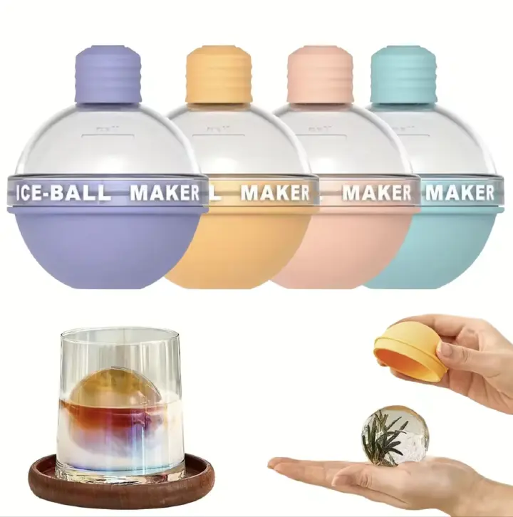 Round Ice Cube Mold Round Ice Hockey Premium Silicone Ice Sphere Mold Seamless 2.5in/6cm Ice Balls Kitchen Must-Have for Chilled