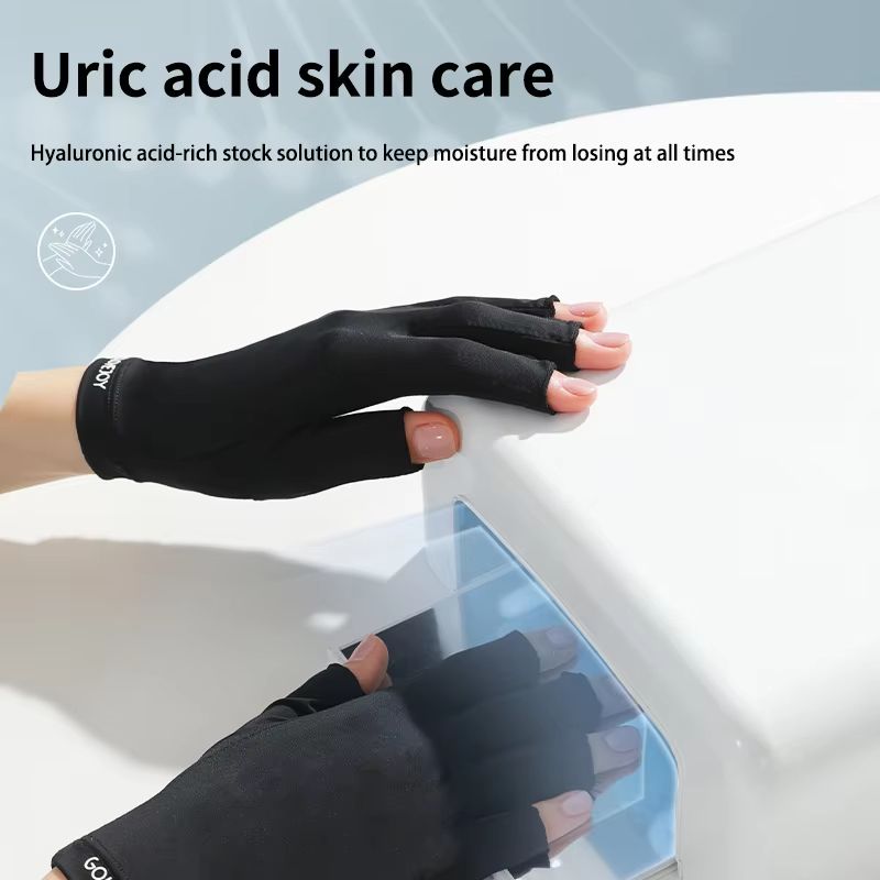 VEDO Fingerless UV Protection Gloves for Gel Manicure, UPF50+ Anti-UV Nail Art Gloves to Shield Skin from Lamp Rays, Black