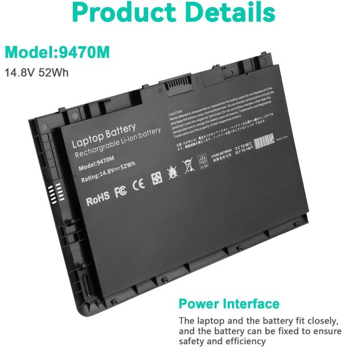 BT04XL Notebook Battery for HP EliteBook Folio 9470 9470M 9480 9480M Series -Laptop fits BA06 BA06XL BLACK