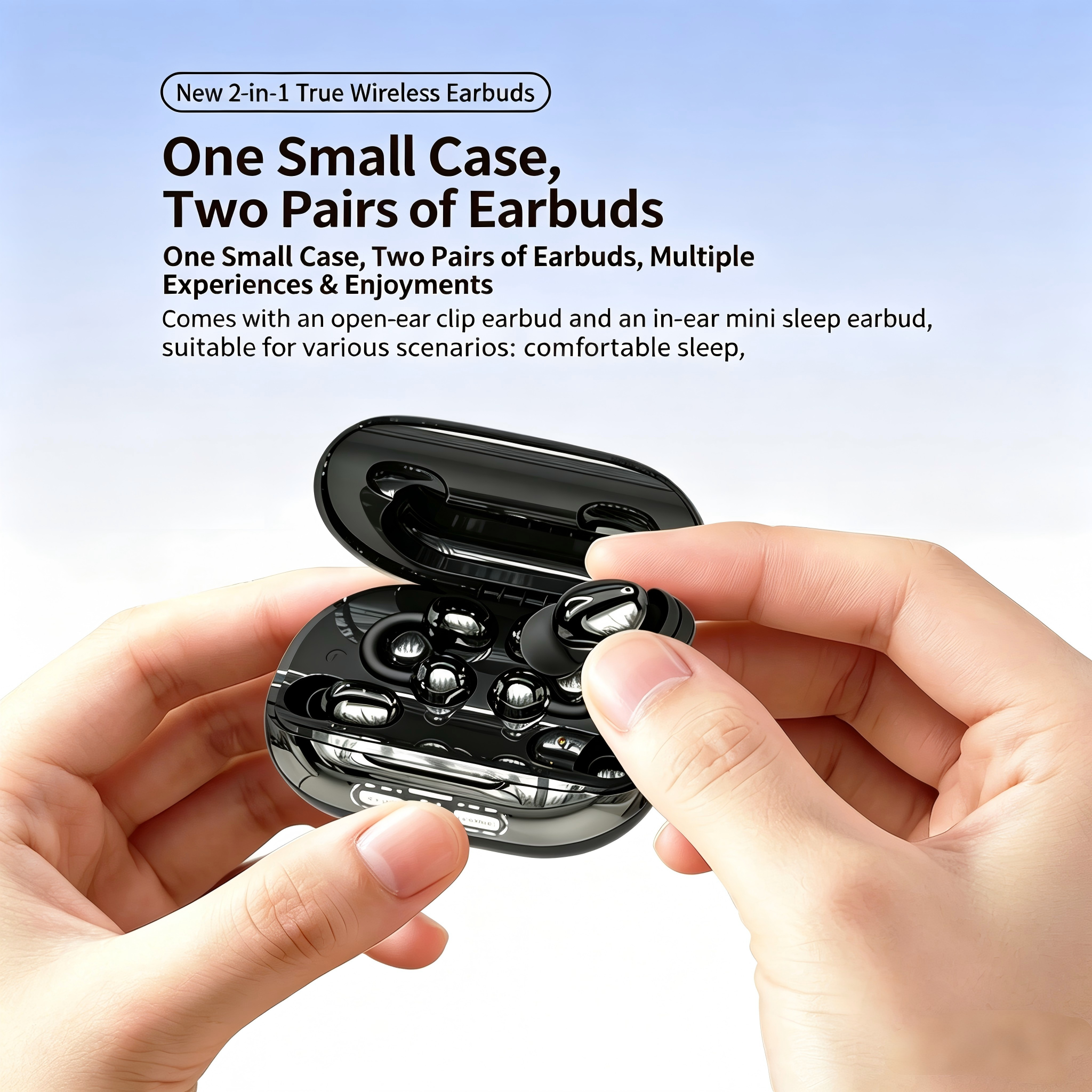 2 in 1 Sharing Wireless Earbuds In-ear & Ear-clip Bluetooth HIFI Stereo For Couple Dual Use