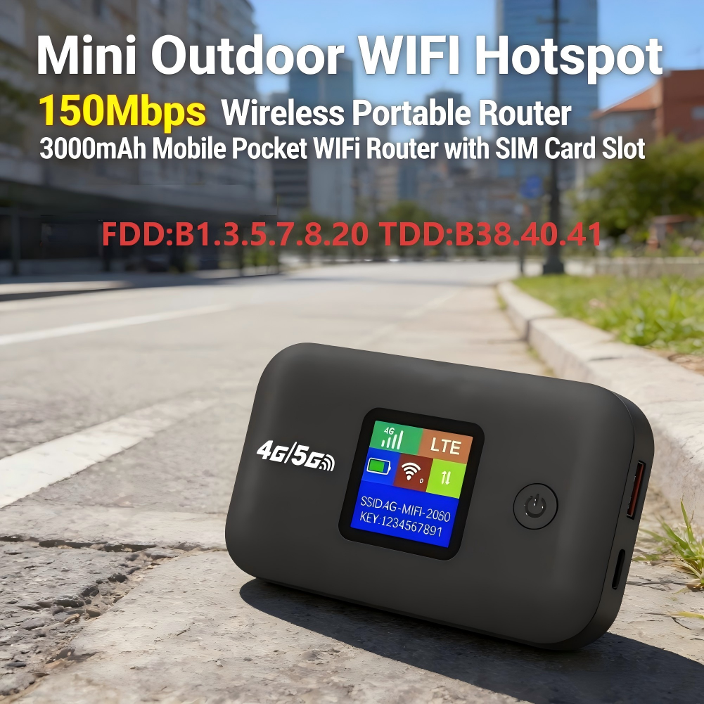 Pocket Wireless WiFi 150Mbps Portable Wireless Modem 3000mAh Mini Outdoor WIFI Hotspot with SIM Card Slot 4G Pocket WiFi Router