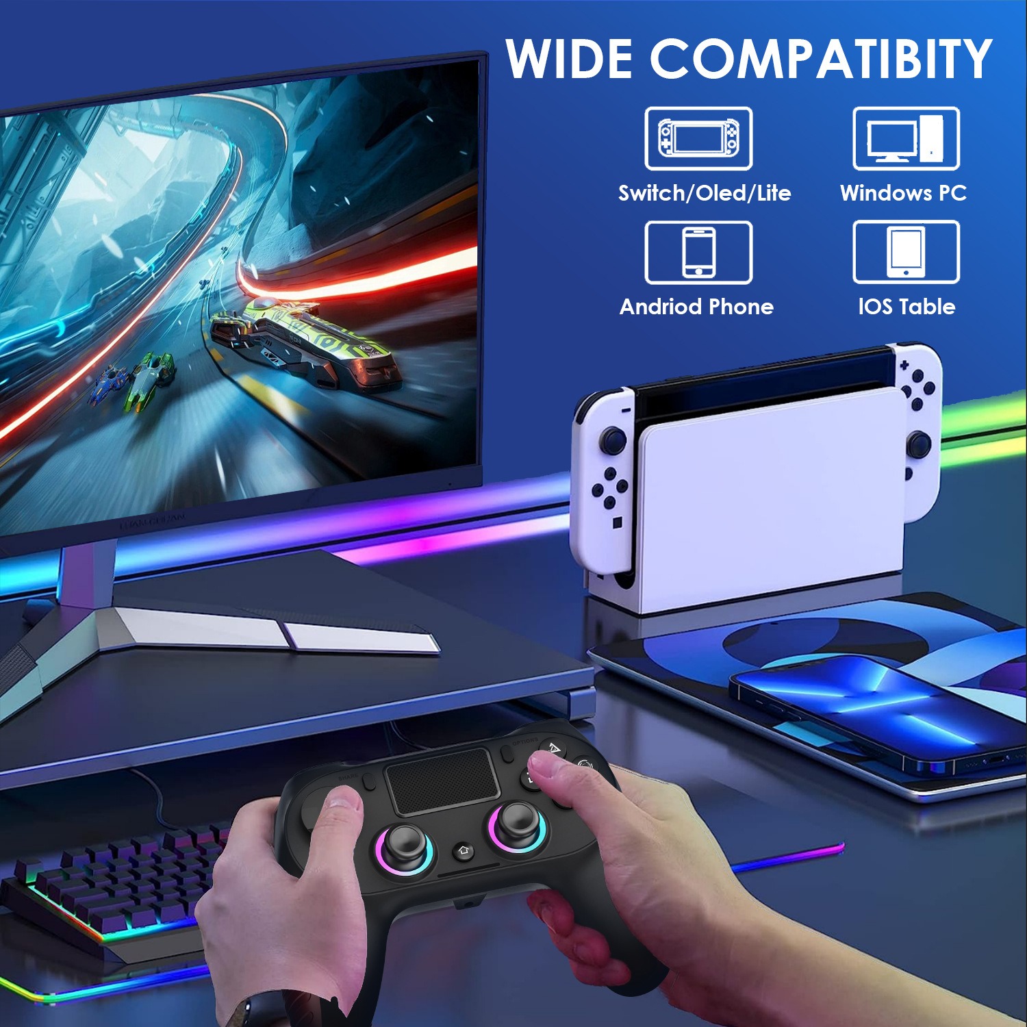 PS4 Wireless Bluetooth Gamepad LED Light Game Controller WithTouch Function  For Phone/PS3/PS4/smart TV