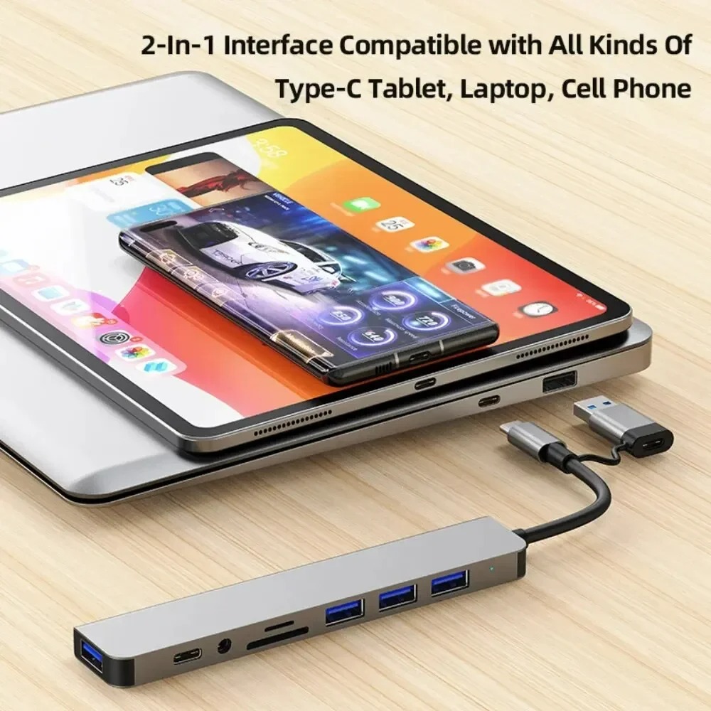 8in2 USB3.0 HUB USB C HUB TYPE-C Docking Station High Speed Transmission SD TF Card Reader Dock For PC Laptop