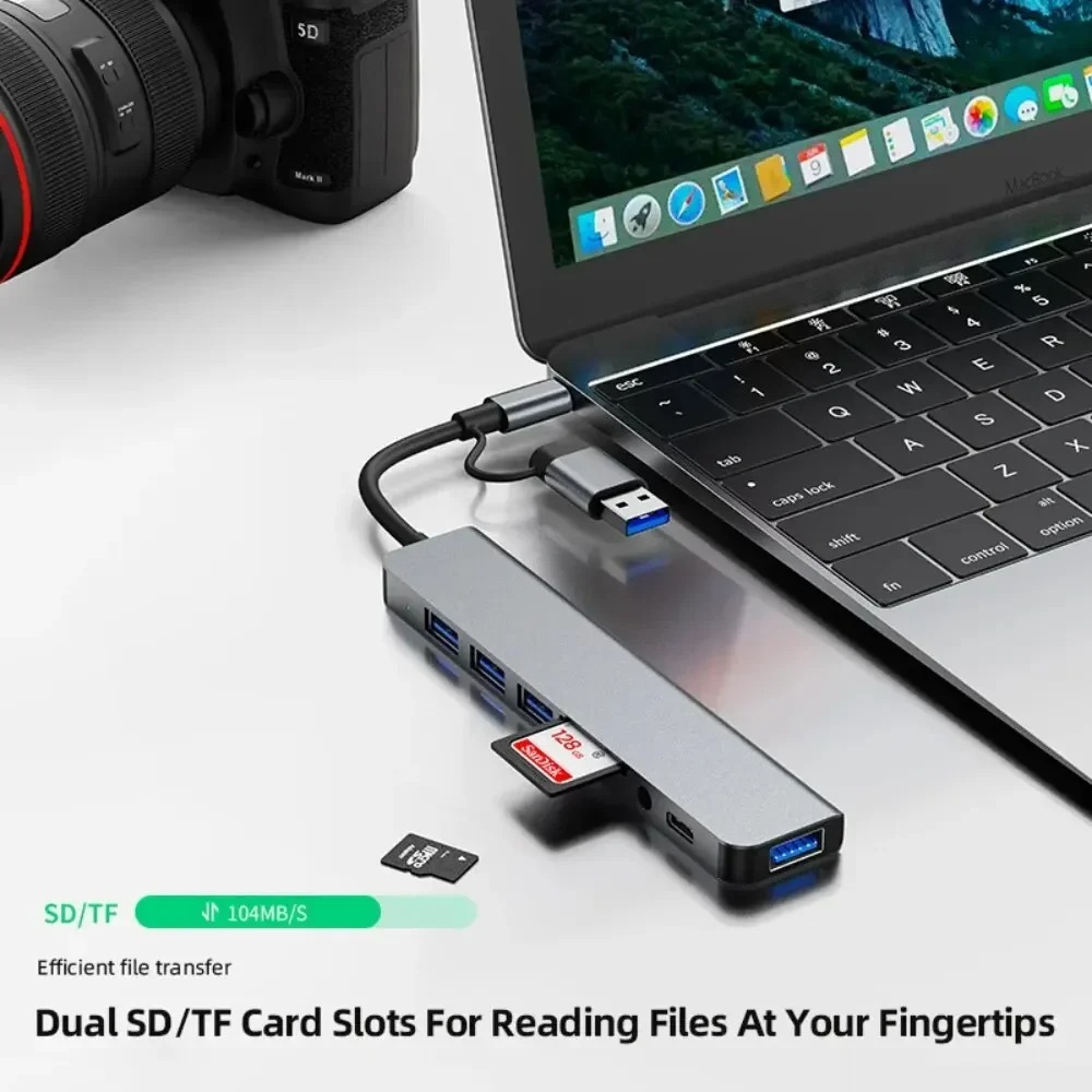 8in2 USB3.0 HUB USB C HUB TYPE-C Docking Station High Speed Transmission SD TF Card Reader Dock For PC Laptop