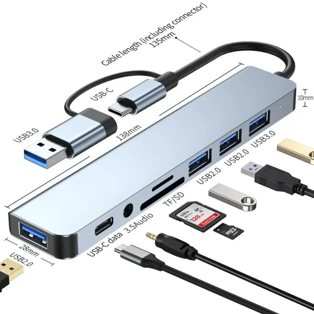 8in2 USB3.0 HUB USB C HUB TYPE-C Docking Station High Speed Transmission SD TF Card Reader Dock For PC Laptop