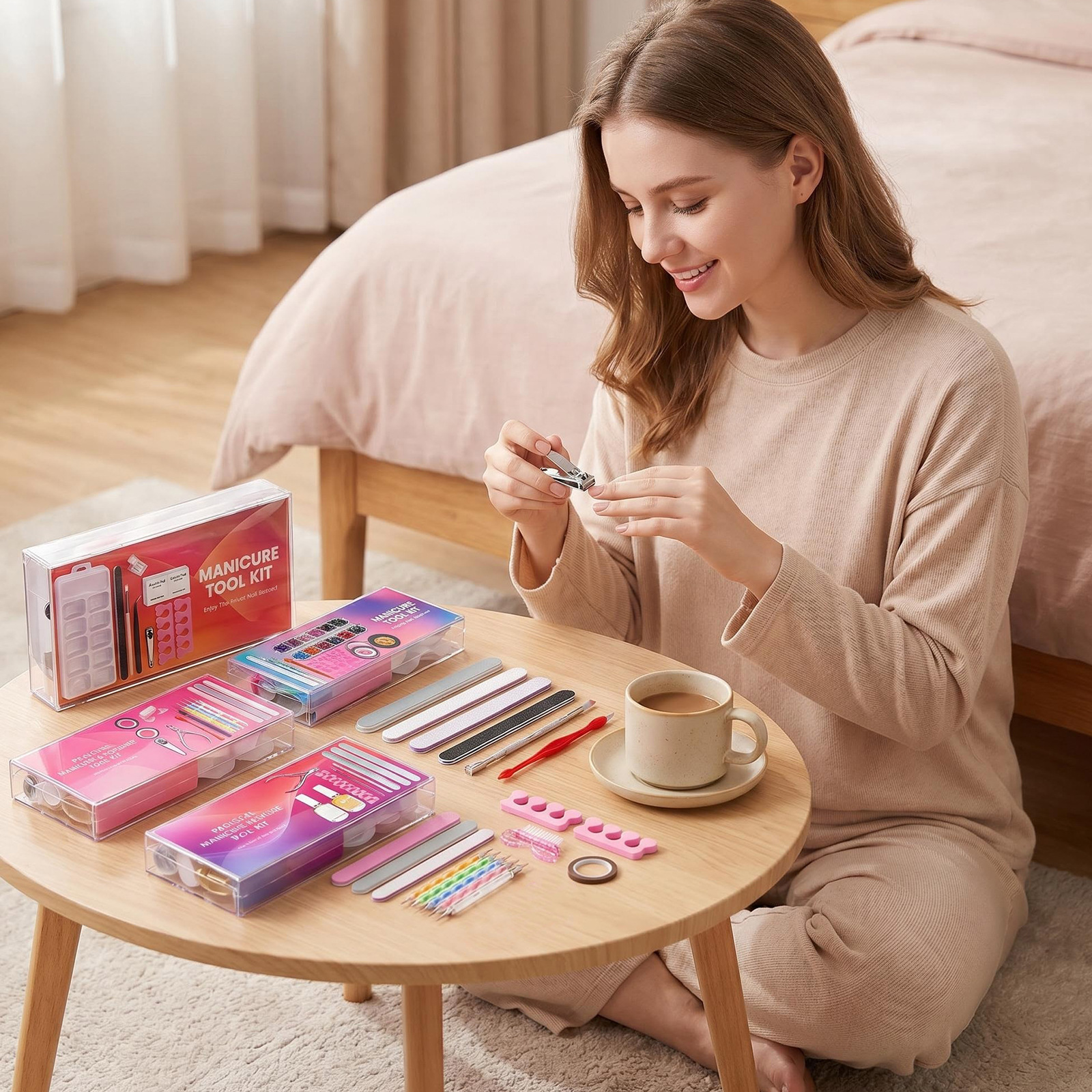 4 types Manicure Set Art Sand Files Buffer Sponge Block Brush Nail Scissors Kit Multi-Function Nail Care Polish Tools