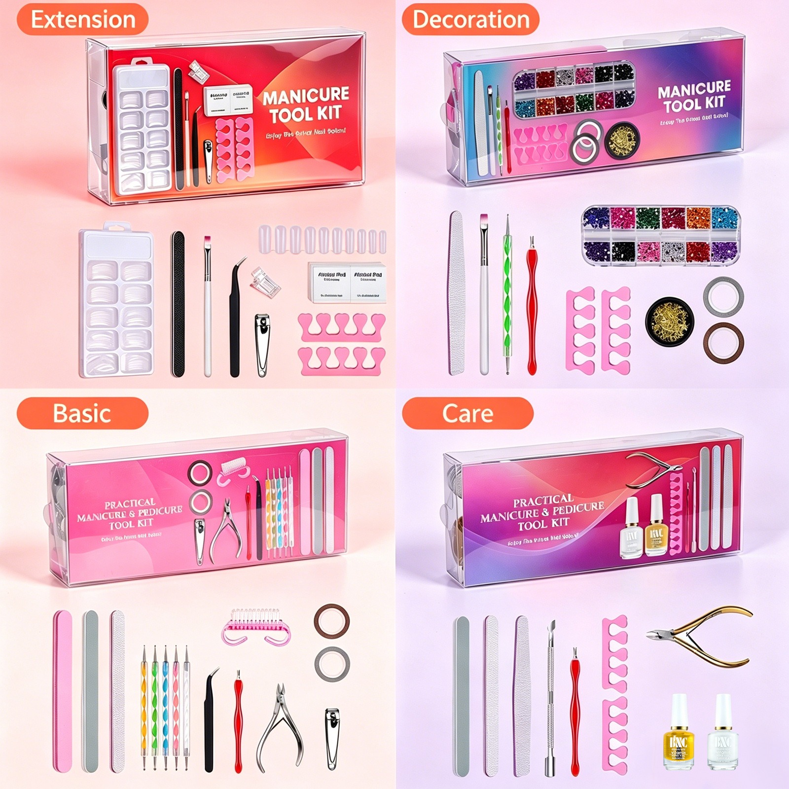 4 types Manicure Set Art Sand Files Buffer Sponge Block Brush Nail Scissors Kit Multi-Function Nail Care Polish Tools