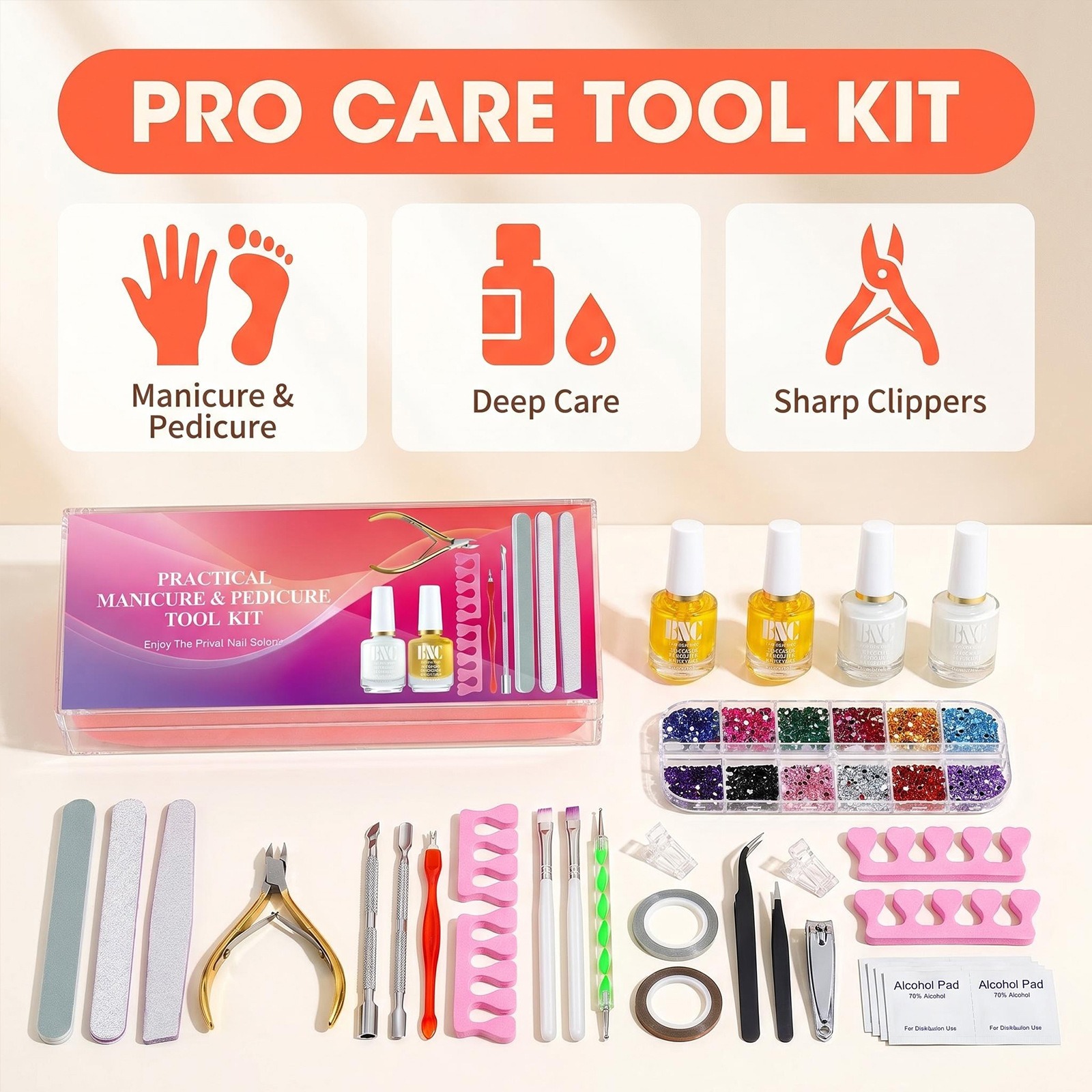 4 types Manicure Set Art Sand Files Buffer Sponge Block Brush Nail Scissors Kit Multi-Function Nail Care Polish Tools