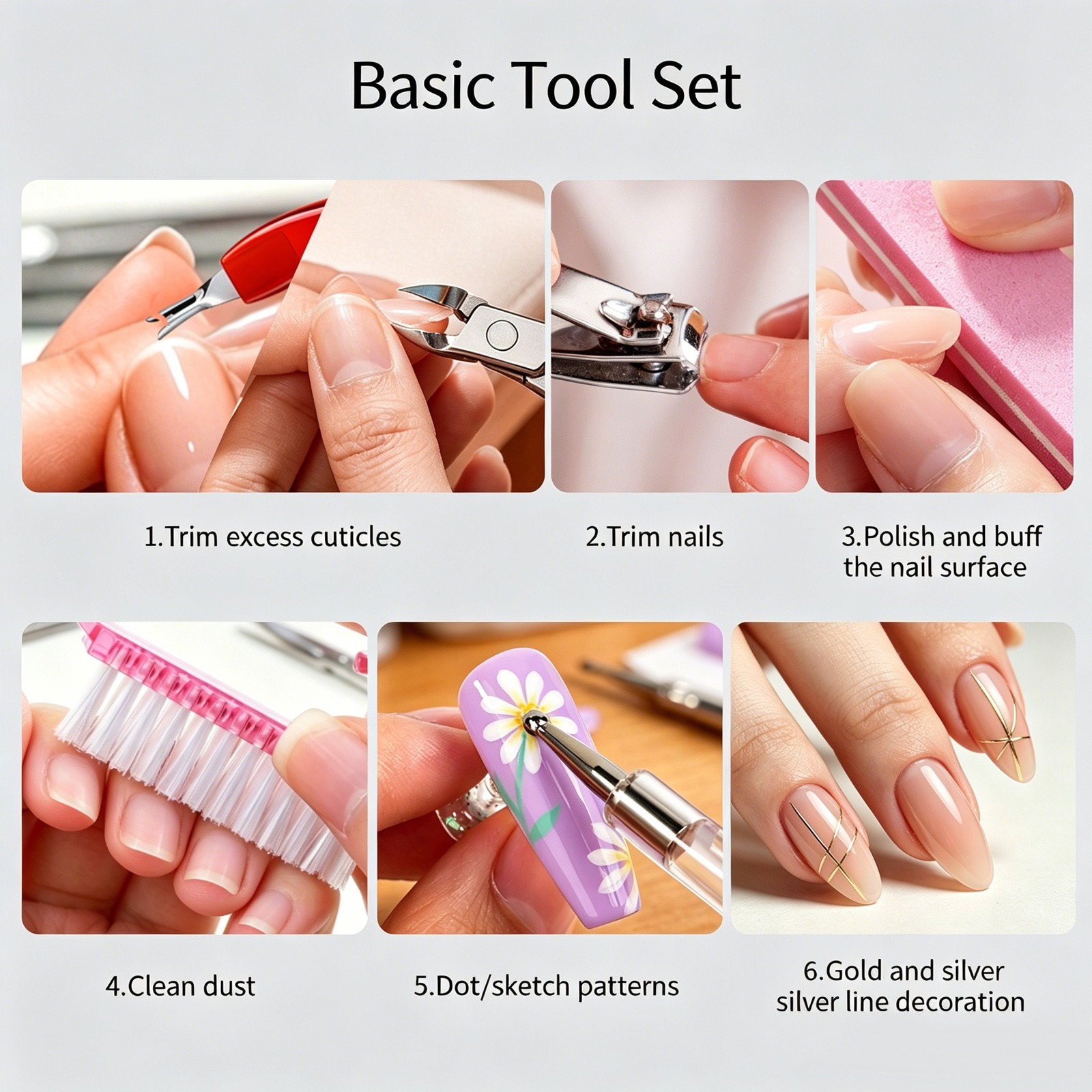 4 types Manicure Set Art Sand Files Buffer Sponge Block Brush Nail Scissors Kit Multi-Function Nail Care Polish Tools