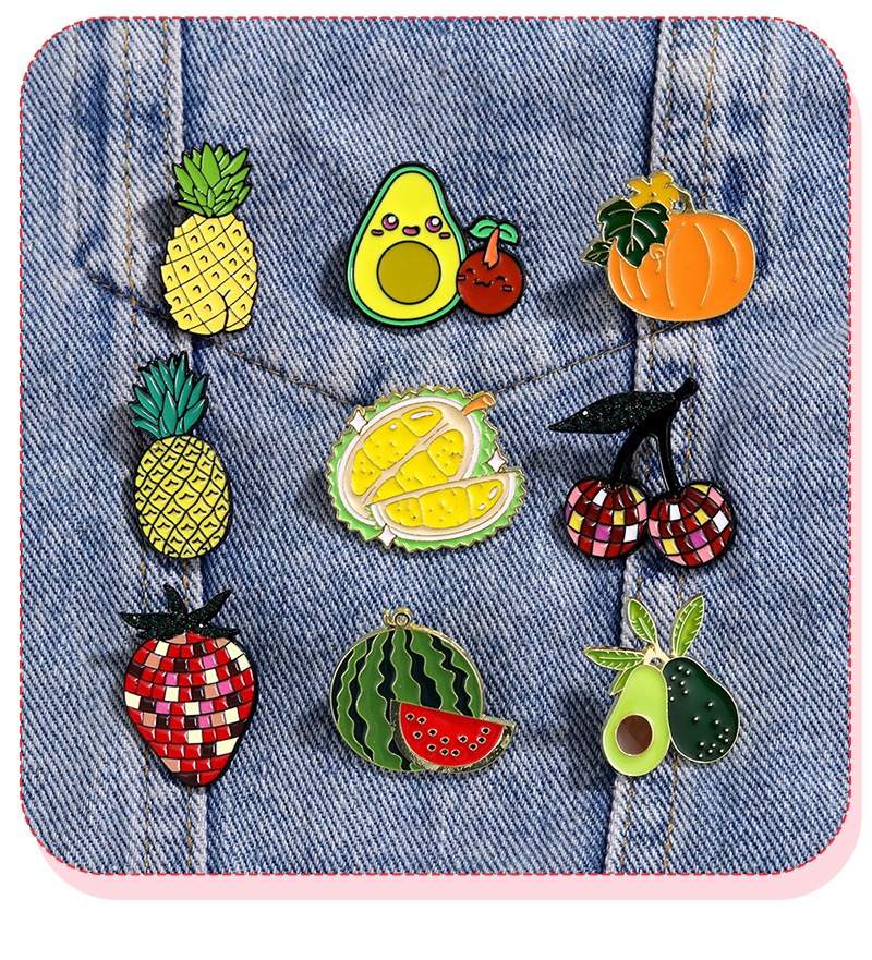 New Vegetable and Fruit Badge Metal Simulated Pumpkin Pineapple Cherry Cartoon Brooch Pin Accessories for Men and Women