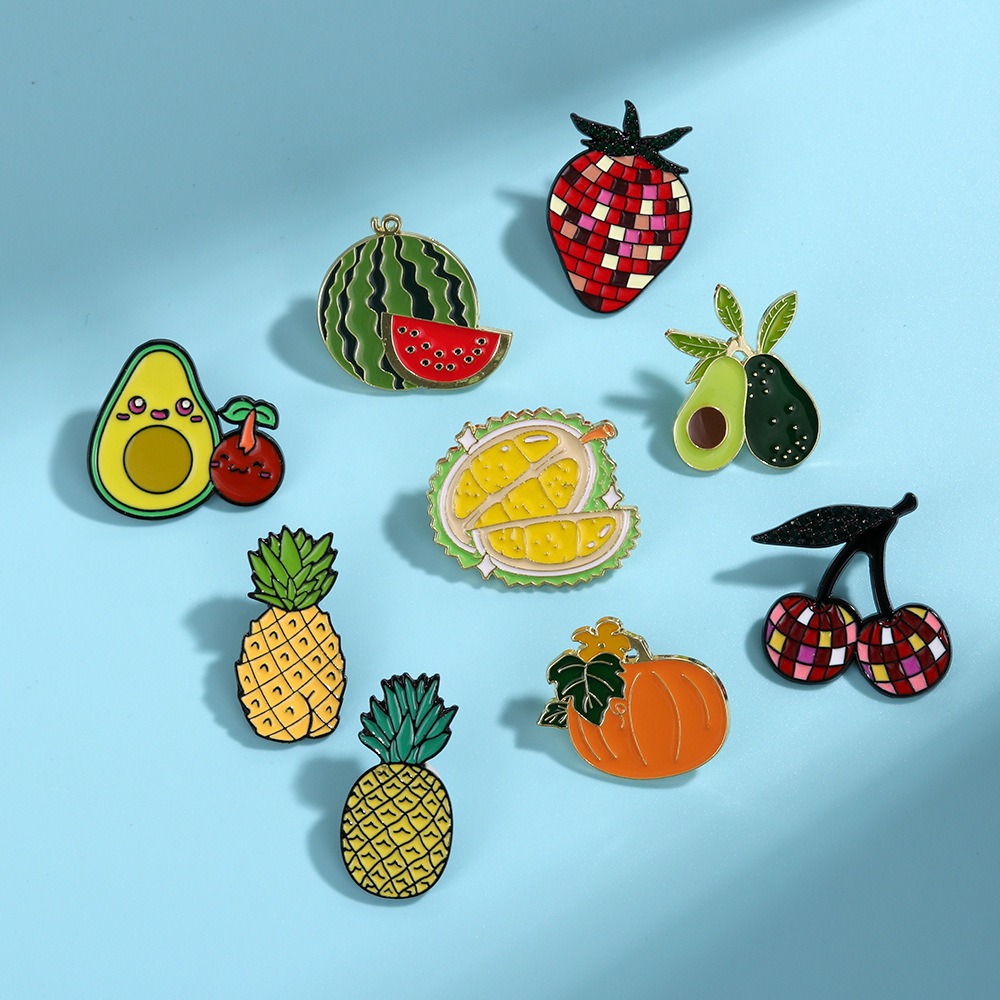 New Vegetable and Fruit Badge Metal Simulated Pumpkin Pineapple Cherry Cartoon Brooch Pin Accessories for Men and Women