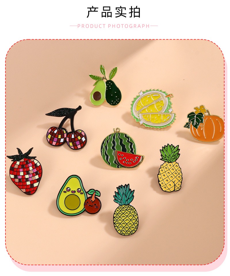New Vegetable and Fruit Badge Metal Simulated Pumpkin Pineapple Cherry Cartoon Brooch Pin Accessories for Men and Women