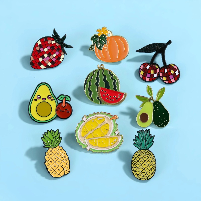 New Vegetable and Fruit Badge Metal Simulated Pumpkin Pineapple Cherry Cartoon Brooch Pin Accessories for Men and Women