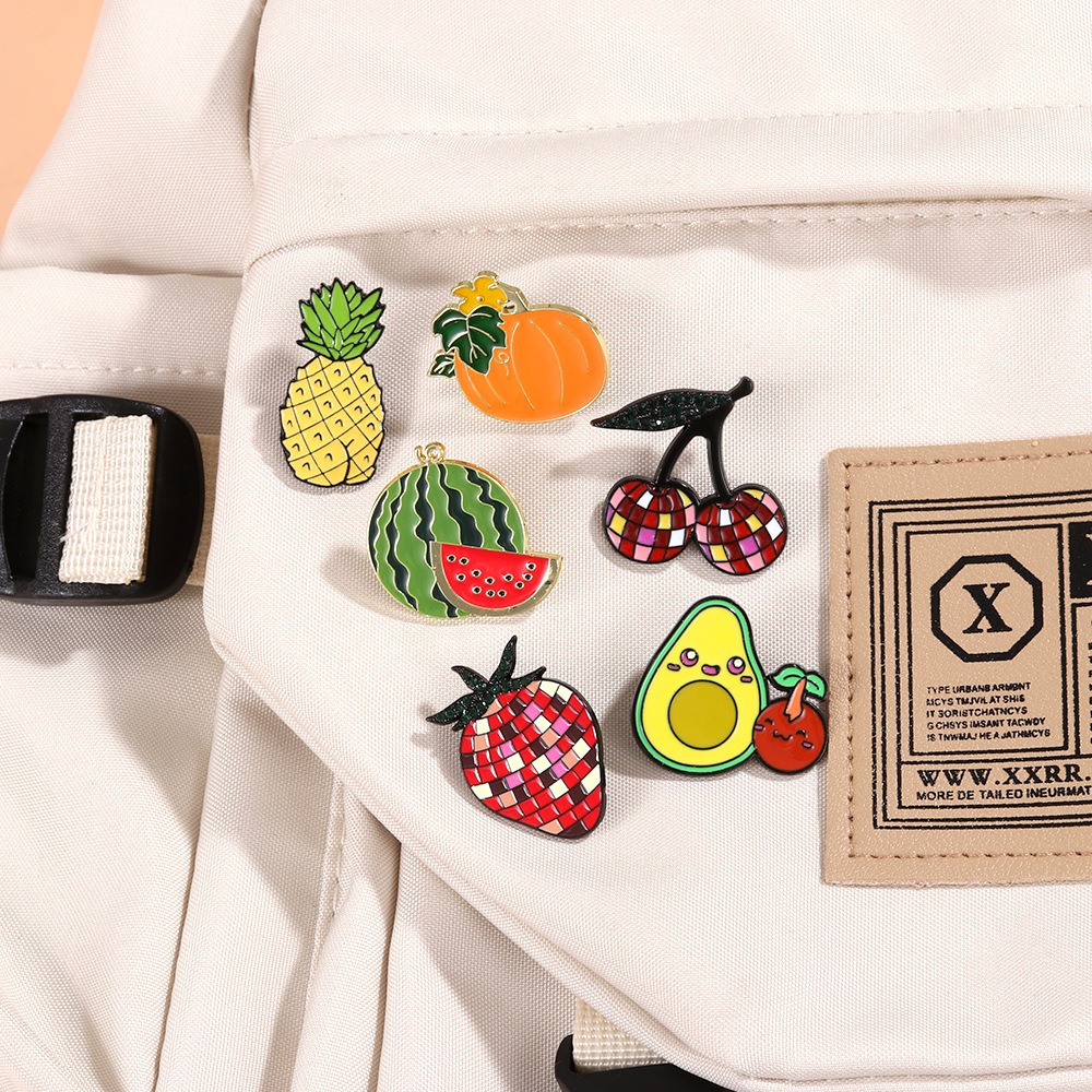 New Vegetable and Fruit Badge Metal Simulated Pumpkin Pineapple Cherry Cartoon Brooch Pin Accessories for Men and Women