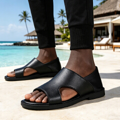 SXCHEN Men Shoes Casual Sandals Summer Minimalist Cut-Out Detail, Durable Stitching, Suitable For Urban Outings & Relaxed Summer Outfits, All Sizes Available Men's Shoes Sports Sandals Black