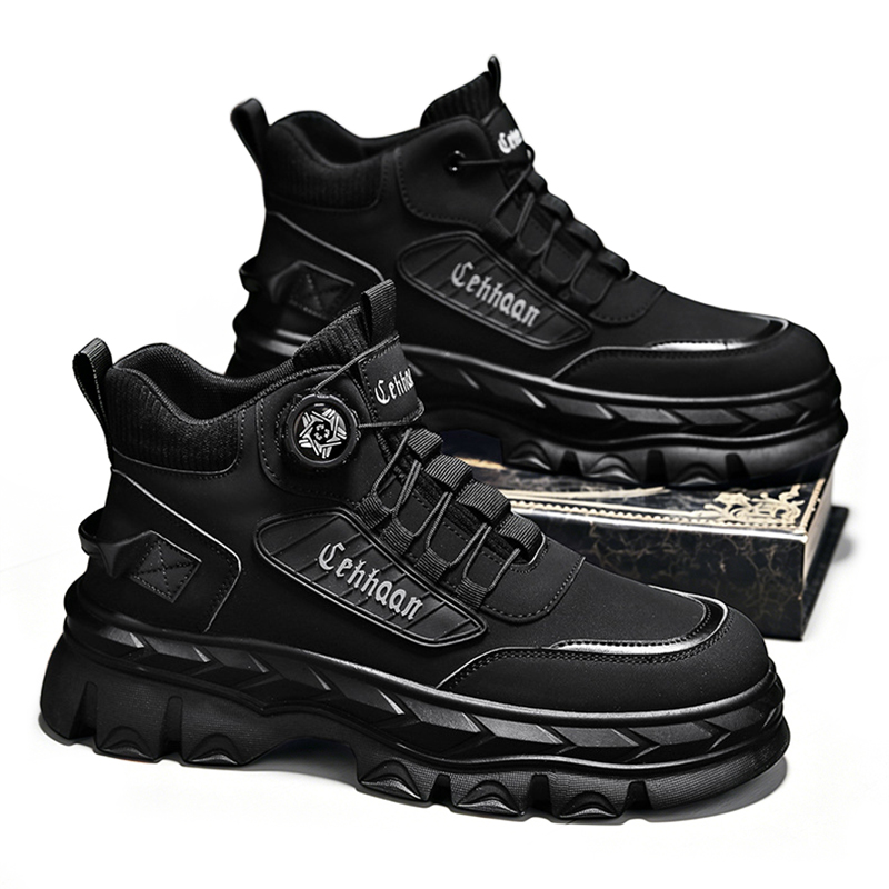 SXCHEN Men's Tactical Martin Boots – With a Lace-Free Rotary Durable & Stylish With PU Upper Durable Stitching, Non-Slip Traction Sole, Ideal For Construction, Hiking & All-Day Comfort Buckle Black