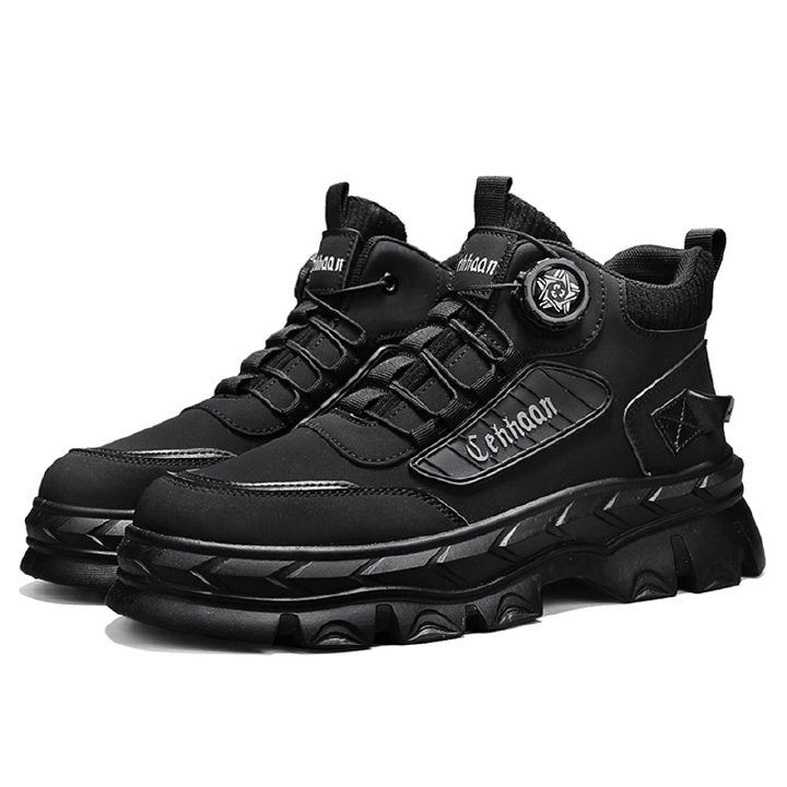 SXCHEN Men's Tactical Martin Boots – With a Lace-Free Rotary Durable & Stylish With PU Upper Durable Stitching, Non-Slip Traction Sole, Ideal For Construction, Hiking & All-Day Comfort Buckle Black