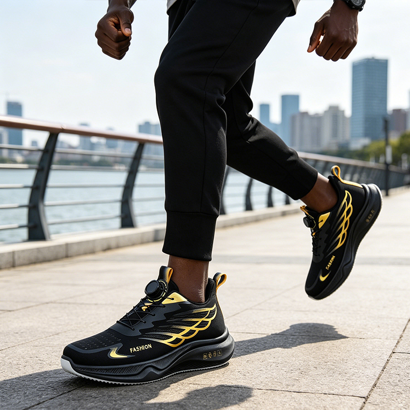 SXCHEN  Men's New Fashion Athletic Shoes, With a Lace-Free Rotary Buckle Design Soft Sole Lightweight Casual Sneakers - Slip-On Low-Top Training Fabric Lining, Round Toe, PU And Fabric Upper
