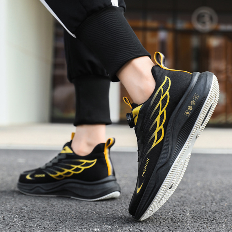 SXCHEN  Men's New Fashion Athletic Shoes, With a Lace-Free Rotary Buckle Design Soft Sole Lightweight Casual Sneakers - Slip-On Low-Top Training Fabric Lining, Round Toe, PU And Fabric Upper