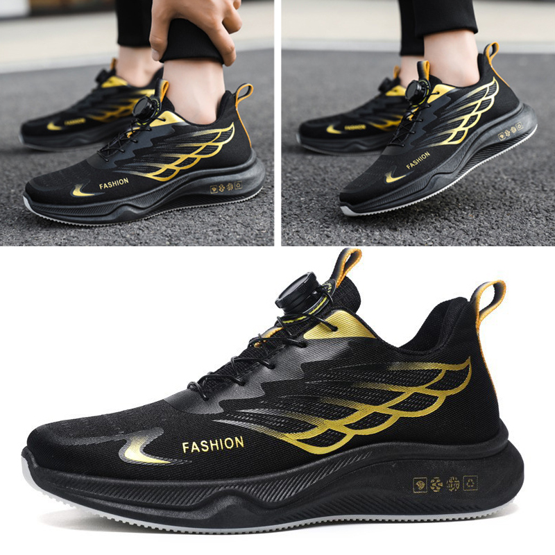 SXCHEN  Men's New Fashion Athletic Shoes, With a Lace-Free Rotary Buckle Design Soft Sole Lightweight Casual Sneakers - Slip-On Low-Top Training Fabric Lining, Round Toe, PU And Fabric Upper