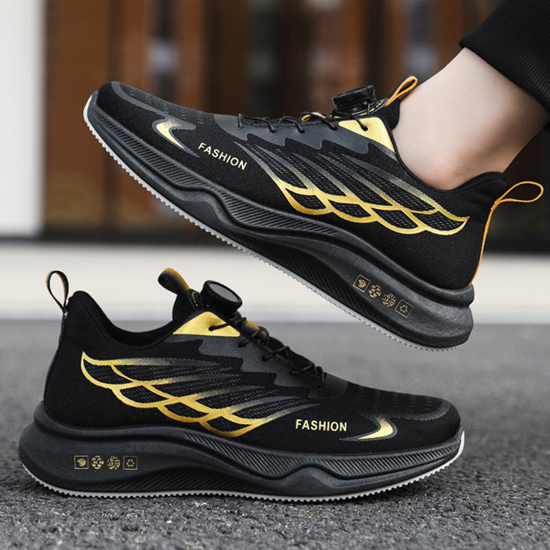 SXCHEN  Men's New Fashion Athletic Shoes, With a Lace-Free Rotary Buckle Design Soft Sole Lightweight Casual Sneakers - Slip-On Low-Top Training Fabric Lining, Round Toe, PU And Fabric Upper