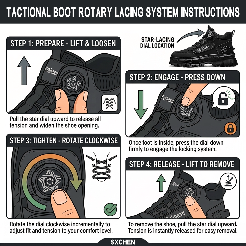 SXCHEN Men's Tactical Martin Boots – With a Lace-Free Rotary Durable & Stylish With PU Upper Durable Stitching, Non-Slip Traction Sole, Ideal For Construction, Hiking & All-Day Comfort Buckle Black