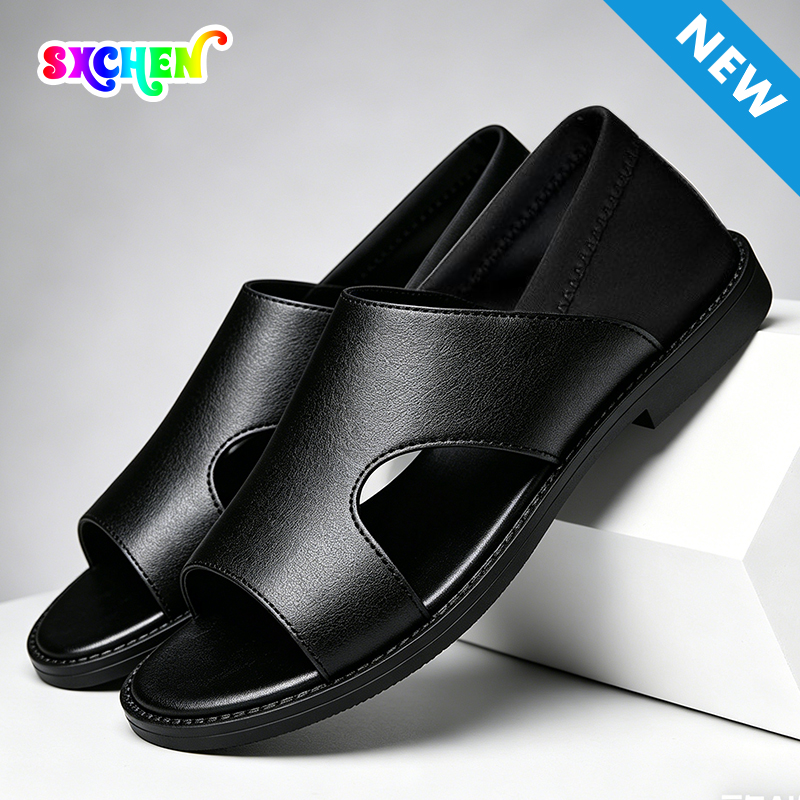SXCHEN Men Shoes Casual Sandals Summer Minimalist Cut-Out Detail, Durable Stitching, Suitable For Urban Outings & Relaxed Summer Outfits, All Sizes Available Men's Shoes Sports Sandals Black