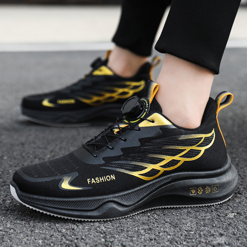 SXCHEN  Men's New Fashion Athletic Shoes, With a Lace-Free Rotary Buckle Design Soft Sole Lightweight Casual Sneakers - Slip-On Low-Top Training Fabric Lining, Round Toe, PU And Fabric Upper