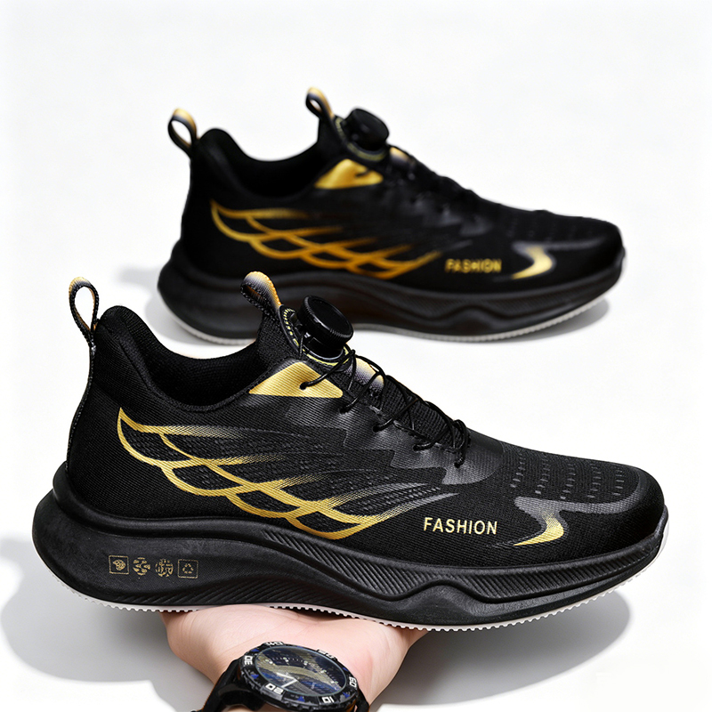 SXCHEN  Men's New Fashion Athletic Shoes, With a Lace-Free Rotary Buckle Design Soft Sole Lightweight Casual Sneakers - Slip-On Low-Top Training Fabric Lining, Round Toe, PU And Fabric Upper