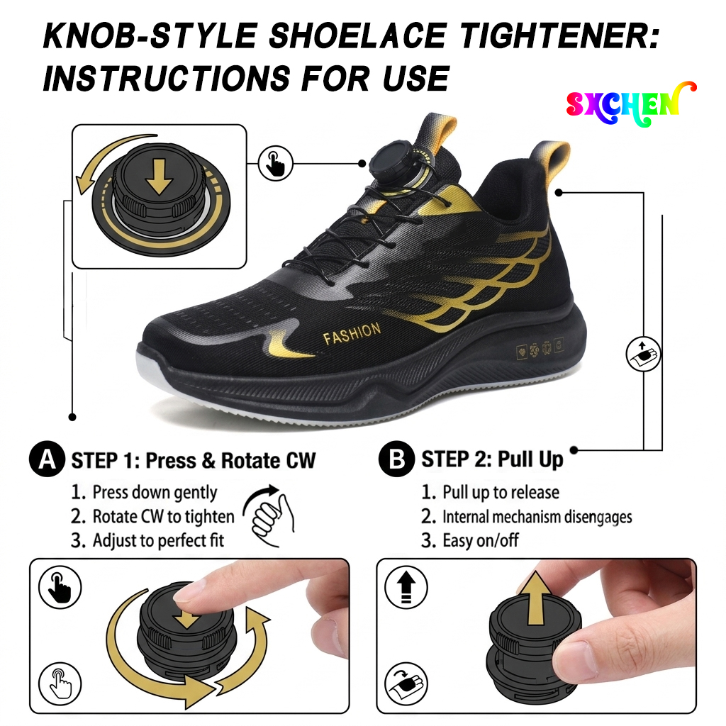 SXCHEN  Men's New Fashion Athletic Shoes, With a Lace-Free Rotary Buckle Design Soft Sole Lightweight Casual Sneakers - Slip-On Low-Top Training Fabric Lining, Round Toe, PU And Fabric Upper