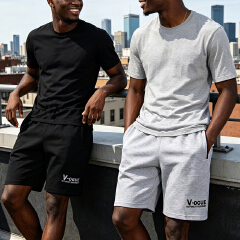 SXCHEN New Men's Shorts Men's Elastic-Waist Drawstring Knee-Length Shorts with Side Pockets | 1 Pair or 2-Pair Set | Black / Grey | XL-4XL