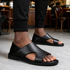SXCHEN Men Shoes Casual Sandals Summer Minimalist Cut-Out Detail, Durable Stitching, Suitable For Urban Outings & Relaxed Summer Outfits, All Sizes Available Men's Shoes Sports Sandals Black