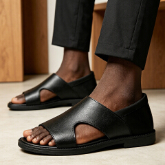 SXCHEN Men Shoes Casual Sandals Summer Minimalist Cut-Out Detail, Durable Stitching, Suitable For Urban Outings & Relaxed Summer Outfits, All Sizes Available Men's Shoes Sports Sandals Black