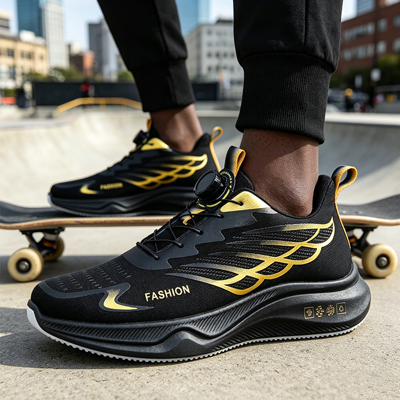 SXCHEN  Men's New Fashion Athletic Shoes, With a Lace-Free Rotary Buckle Design Soft Sole Lightweight Casual Sneakers - Slip-On Low-Top Training Fabric Lining, Round Toe, PU And Fabric Upper