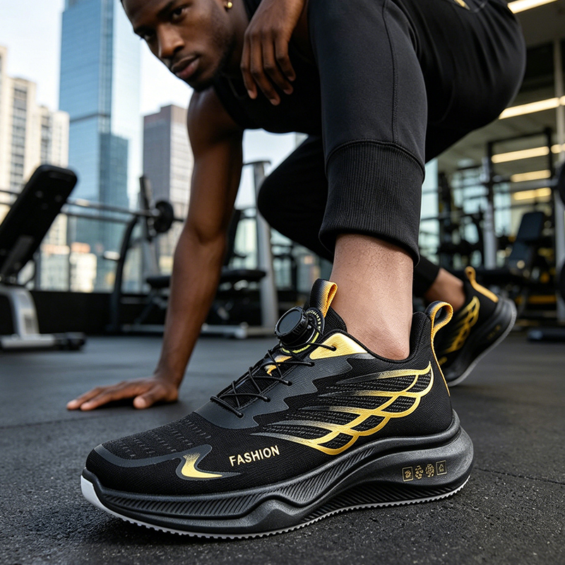 SXCHEN  Men's New Fashion Athletic Shoes, With a Lace-Free Rotary Buckle Design Soft Sole Lightweight Casual Sneakers - Slip-On Low-Top Training Fabric Lining, Round Toe, PU And Fabric Upper