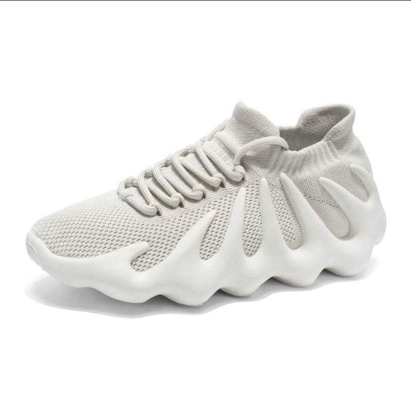 SXCHEN Sneakers Men Outdoor Running Polyester Fiber Breathable Comfortable Shock Absorption Trendy Athletic Walking Trainers Professional Sport Shoes Soft Sole Non-slip Fashion Footwear - White