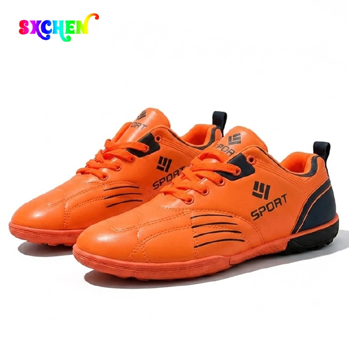 SXCHEN Men's Youth Soccer Cleat Shoes, Orange High-Performance Football Boots For Training & Matches, Lightweight Synthetic Material, Non-Slip Traction Sole, Lace-Up Design, Padded Footbed