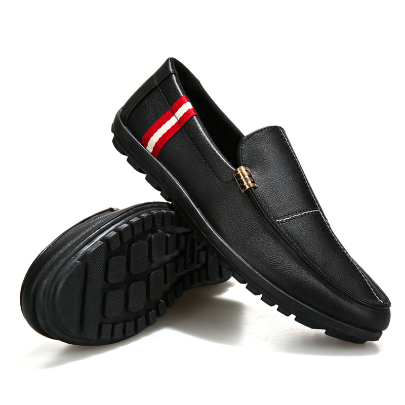 SXCHEN Men's Fashion Loafer Shoes-Black With Contrast Striped Trim,Lightweight Construction, Anti-Skid Traction Sole,Perfect For Business Casual & Daily Commute Men Non-Slip Sole Soft Lining Stitching