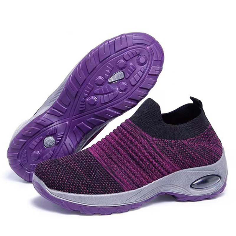 SXCHEN Women's Platform Wedge Shoes, Purple Gradient Sock Sneakers For Walking & Travel, Stretch Knit Fabric, Air Cushion Heel For Shock Absorption, Lightweight Design, Padded Insole, All Sizes