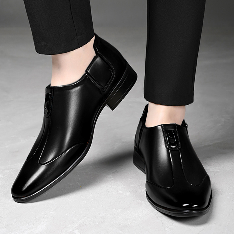 SXCHEN Men's Classic Oxford Shoes – Black Premium Leather Upper, Padded Insole, Non-Slip Rubber Sole,Decorative Metal Buckle, Pointed Toe Silhouette,Lightweight Construction, Suitable For Date Nights