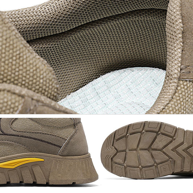 SXCHEN Men's Hiking Casual Shoes, Khaki Fashion Sneakers for Camping & Walking, Sturdy Canvas Construction, Shock-Absorbing Tread, Comfortable Fit, Pull Tab for Easy On/Off, All Sizes,