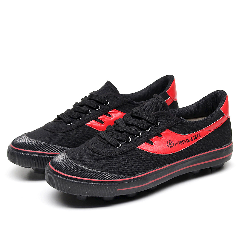 SXCHEN Men's Soccer Training Shoes –  Black Durable Canvas,  With Red Accents, Padded Collar, Flexible Traction Sole, Ideal For Street Fashion & Soccer Training