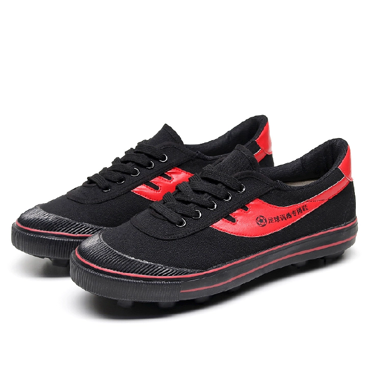 SXCHEN Men Shoes Sneakers Soccer Training Shoe Black Durable Canvas With Red Accents, Padded Collar, Flexible Traction Sole, Ideal For Street Fashion Outdoor Sports Commuter Canvas Men's Shoe