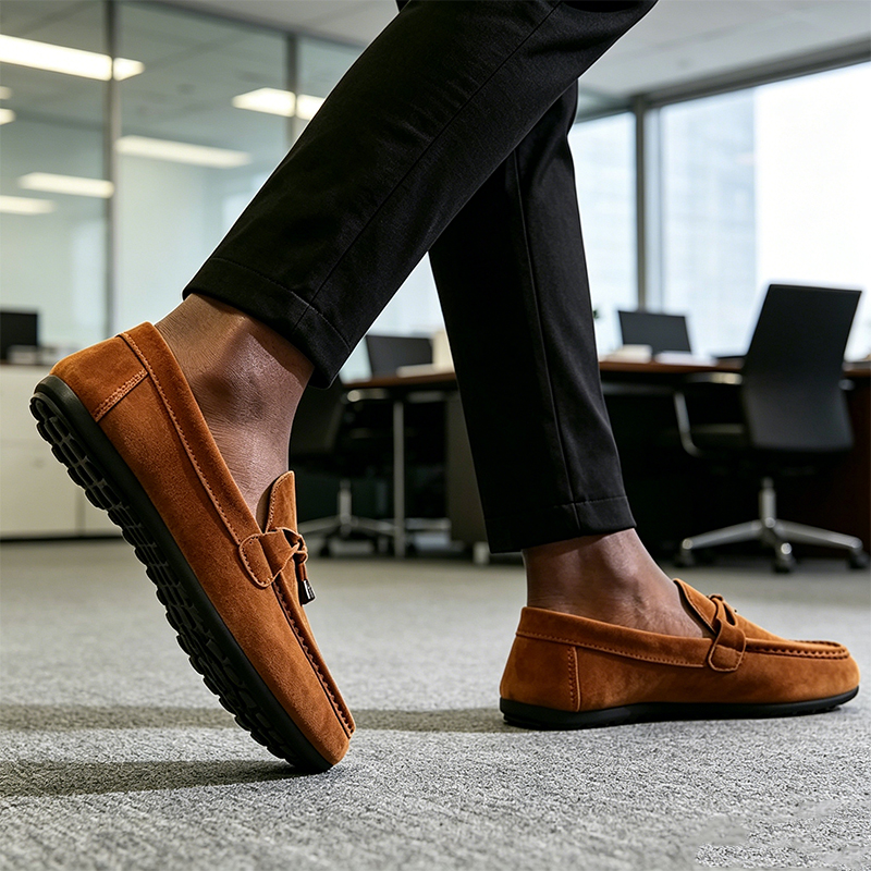 SXCHEN Men's Suede Driving Shoes – Brown Classic Loafer Style, Tassel Accent, Soft Synthetic Suede Upper, Comfortable Insole, Perfect For Casual Daily & Driving, All Sizes Available