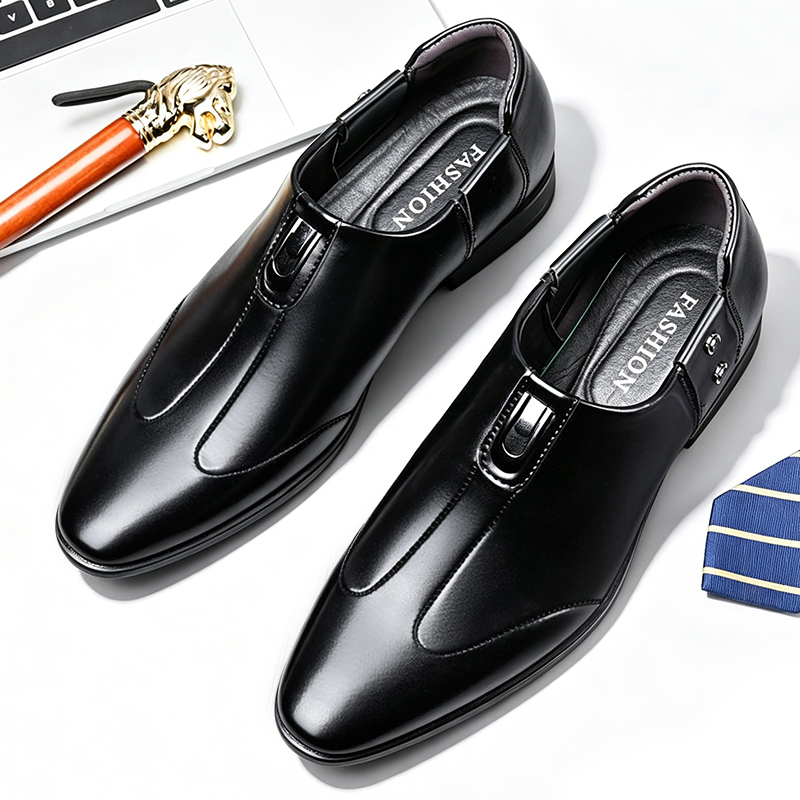 SXCHEN Men's Classic Oxford Shoes – Black Premium Leather Upper, Padded Insole, Non-Slip Rubber Sole,Decorative Metal Buckle, Pointed Toe Silhouette,Lightweight Construction, Suitable For Date Nights