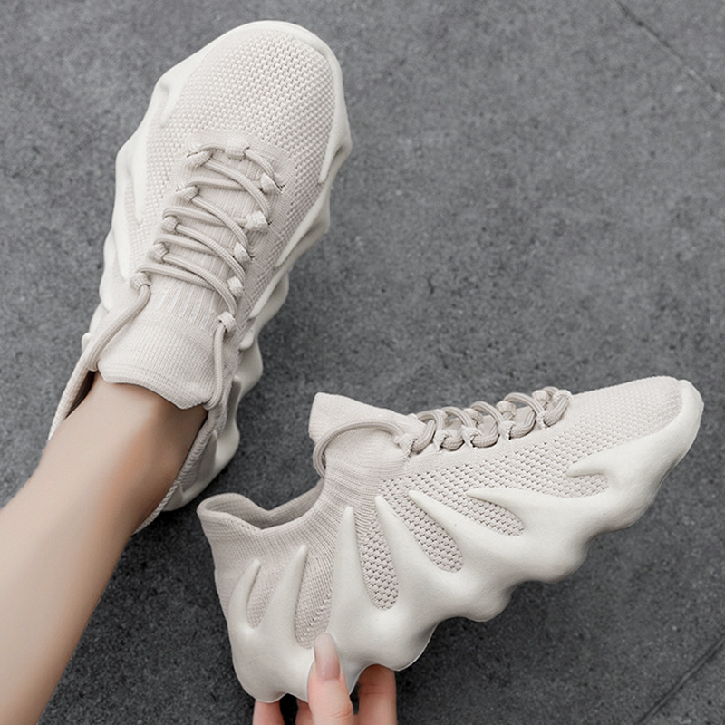 SXCHEN Sneakers Women Outdoor Running Polyester Fiber Breathable Comfortable Shock Absorption Trendy Athletic Walking Trainers Professional Sport Shoes Soft Sole Non-slip Fashion Footwear - White